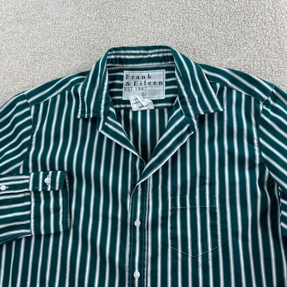 Frank & Eileen Eileen Shirt Women Large Green Striped Cotton Button Up